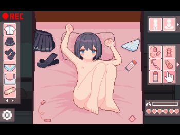 1girl animated animated_gif bar_censor barefoot bed black_hair blinking blush censored clitoral_stimulation closed_eyes completely_nude disembodied_hand egg_vibrator fake_screenshot feet female_ejaculation fingering flat_chest full_body hands_up heart heavy_breathing letterboxed loli lying nipples nude on_back on_bed open_mouth orgasm original panties pillow pixel_art pussy pussy_juice recording sex_toy short_hair skirt socks soles sotie spread_legs toes trembling underwear unworn_clothes unworn_panties unworn_skirt unworn_socks vibrator