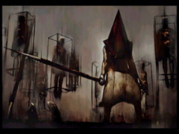 1boy executioner ito_masahiro monster monster_boy no_humans official_art polearm pyramid_head silent_hill silent_hill_(series) silent_hill_2 spear weapon