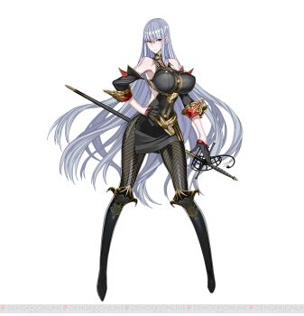 1girl blue_hair breasts full_body gloves highres honjou_raita large_breasts long_hair official_art phantasy_star red_eyes sega selvaria_bles senjou_no_valkyria_(series)