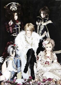 5boys band_(music) crossdressing crossdressing_(mtf) gothic_lolita highres j-rock lolita_fashion multiple_boys musician photo_(medium) trap versailles visual_kei