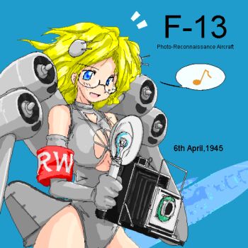 1girl aircraft airplane armband b-29 b-29_superfortress bare_shoulders blonde_hair blue_eyes breasts camera camera_flash character_name cleavage dated elbow_gloves female_focus from_above glasses gloves graflex_speed_graphic gun holding holding_camera jaggy_lines konoekihei musical_note open_mouth original photo_background quaver ship simple_background solo spoken_musical_note thighs turret watercraft weapon world_war_ii yamato_(battleship)
