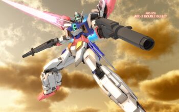 10s beam_rifle cloud dual_wielding energy_gun energy_sword flying gun gundam gundam_age gundam_age-2 gundam_age-2_double_bullet holding mecha no_humans robot sky sword weapon zefai