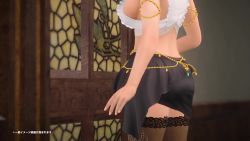 1girl 3d animated audible_speech beach black_skirt black_thighhighs blue_eyes breasts choker cleavage dead_or_alive dead_or_alive_xtreme dead_or_alive_xtreme_venus_vacation elise_(doa) game_screenshot hair_bun high_heels highres japanese_audio jewelry lace lace_trim large_breasts looking_at_viewer necklace pen pendant pink_hair secretary sideboob single_hair_bun skirt sound swimsuit talking thighhighs trailer_(media) video video_game_screencap