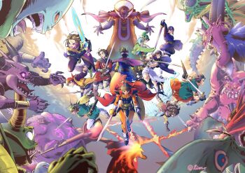 Rule 34 | 6+boys, aiming, ancestor and descendant, angel, angel wings, anniversary, aqua eyes, aqua robe, aqua tunic, arm up, armlet, armor, artist name, asymmetrical dual wielding, bad arm, bandaged leg, bandages, bandana, bat wings, black bodysuit, black facial hair, black gloves, black hair, black horns, black nails, black sclera, black shirt, blue armor, blue eyes, blue facial hair, blue gloves, blue hair, blue hat, blue helmet, blue shirt, blue skin, blue tunic, blurry, bodysuit, boots, bracer, brain, broken halo, brown boots, brown gloves, brown hair, brown horns, brown pants, brown shoes, brown trim, cape, capelet, chainmail, choker, circlet, claws, clenched teeth, colored sclera, colored skin, colored tongue, commentary request, crying, crying with eyes open, death pisaro, deathtamor, depth of field, disembodied hand, dragon, dragon lord, dragon quest, dragon quest i, dragon quest ii, dragon quest iii, dragon quest iv, dragon quest ix, dragon quest v, dragon quest vi, dragon quest vii, dragon quest viii, dragon quest x, dragon quest xi, dual wielding, earrings, erdrick's shield, erdrick's sword, ergius, exposed brain, extra arms, facial hair, fake horns, fangs, fat, fat man, feathered wings, feathers, fighting, fingernails, fins, fire, floating cape, floating clothes, floating hair, floating head, from behind, gem, giant, gloves, glowing, glowing eyes, gold armlet, gold bracer, gold choker, greaves, green armor, green boots, green eyes, green hair, green hat, green pants, green scales, green skin, green tunic, green wings, halo, hat, head fins, headpiece, height difference, helmet, hero (dq1), hero (dq10), hero (dq11), hero (dq4), hero (dq5), hero (dq6), hero (dq7), hero (dq8), hero (dq9), highres, holding, holding sheath, holding shield, holding staff, holding sword, holding weapon, horned helmet, horns, imminent fight, in-franchise crossover, jacket, jewelry, long fingernails, looking at another, looking at viewer, looking down, mage staff, maldragora, male focus, medium hair, mildrath, monster, monster boy, mortamor, multicolored skin, multiple boys, muscular, muscular male, necklace, nizzelpha, no pupils, nose horn, open mouth, orange bandana, orange bodysuit, orange robe, orgo demira, pants, parted hair, pink eyes, pink skin, pointy ears, prince of lorasia, profile, purple cape, purple hair, purple jacket, purple scales, purple skin, purple tongue, purple turban, red cape, red eyes, red gem, red horns, red sclera, red skin, red tunic, rhapthorne, robe, roto's emblem, roto (dq3), scabbard, sharp fingernails, sharp teeth, sheath, shey93735903, shield, shield on back, shirt, shoes, short hair, sidoh, silhouette, silver circlet, single bang, size difference, skull, skull necklace, sleeveless, sleeveless jacket, sleeves rolled up, slit pupils, spiked hair, spikes, spots, staff, striped leggings, sword, tears, teeth, third eye, toned, toned male, tongue, torn clothes, triclops, tunic, turban, weapon, white boots, white gloves, white halo, white pants, white shirt, white tunic, white wings, wings, yellow eyes, yellow horns, yellow jacket, yellow leggings, yellow pants, yellow sclera, yellow skin, yellow sleeves, yellow wings, zoma