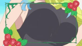 animated animated_gif anime_screenshot big_breasts black_shirt blonde_hair bouncing_breasts breast_focus breasts cleavage dragon_girl kobayashi-san_chi_no_maidragon long_hair lucoa_(maidragon) running shirt sleeveless sleeveless_shirt solo