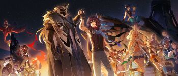 6+boys 6+girls :d ^^^ ^_^ aiguillette ajaw_(genshin_impact) alcohol animal_ear_fluff animal_ears aqua_pants arm_around_neck arm_sling arm_tattoo arm_up asymmetrical_clothes asymmetrical_gloves bat_ears bat_wings beer_mug belt belt_buckle black_belt black_boots black_coat black_gloves black_hair black_hat black_jacket black_pants black_shirt black_shorts black_wings blue_eyes blue_hair blue_hairband blue_hat blue_pants blue_scarf blue_skirt body_markings boots bottle bow braid braided_sidelocks bridal_gauntlets brown_hair buckle capitano_(genshin_impact) carrying cast chasca_(genshin_impact) child chinchilla_ears chinchilla_girl chinchilla_tail chuychu_(genshin_impact) cicin_mage_(genshin_impact) clawed_gauntlets closed_eyes clothes_around_waist coat coat_on_shoulders commentary cowboy_hat crop_top cryogunner_legionnaire_(genshin_impact) cup dancing dark-skinned_female dark_skin elbow_gloves electro_cicin_mage_(genshin_impact) electrohammer_vanguard_(genshin_impact) english_commentary eyelashes facial_mark fingerless_gloves fire flying fur-trimmed_coat fur_trim gauntlets genshin_impact geochanter_bracer_(genshin_impact) gloves green_hair green_headband grey_pants grin hair_between_eyes hair_over_one_eye hair_ribbon hairband hand_up happy hat headband helm helmet heterochromia high_five highres holding holding_bottle holding_hands hood hood_down hood_up hooded_coat hooded_jacket jacket jaguar_ears jaguar_girl jaguar_tail jumping kachina_(genshin_impact) kinich_(genshin_impact) leg_up light_particles long_hair looking_at_another mask medium_hair mini_wings mismatched_gloves mittens mualani_(genshin_impact) mug multicolored_hair multiple_boys multiple_girls navel night on_roof one_eye_covered open_clothes open_coat open_mouth ororon_(genshin_impact) outdoors own_hands_together pants party piggyback ponytail puffy_shorts purple_eyes purple_gloves purple_hair purple_hat qucusaurus_(genshin_impact) red_hair red_scarf ribbon riding sang_sha scarf shirt short_hair short_shorts short_sleeves shorts single_pantsleg sitting sitting_on_roof skirt sky sleeveless sleeveless_shirt smile standing standing_on_one_leg star_(sky) starry_sky stomach streaked_hair surprised tail tassel tattoo teeth tent torn_clothes torn_pants twin_braids uneven_gloves upper_teeth_only very_long_hair white_bow white_coat white_hair white_mittens white_shirt wings wooden_box xilonen_(genshin_impact)