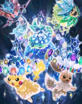 Rule 34 | artist request, commentary, crystal, dragapult, dreepy, eevee, english commentary, gen 1 pokemon, gen 8 pokemon, glowing, nintendo, no humans, official art, ogerpon, ogerpon (teal mask), open mouth, pikachu, pokemon, pokemon (creature), pokemon focus, sparkle, terapagos, terapagos (stellar), terastallization, third-party source