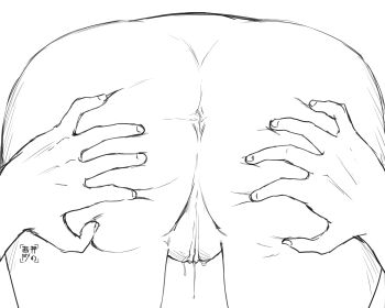 alien anus ass ass_focus bent_over chiss close-up dripping eudetenis hands_on_own_ass highres kaosaotca modeling monochrome original pussy pussy_juice science_fiction signature simple_background sketch spread_anus star_wars uncensored