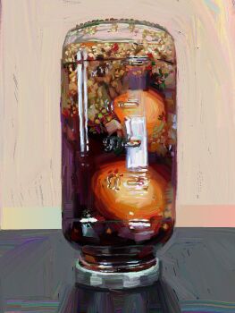 Rule 34 | close-up, commentary, egg, food focus, highres, jar, no humans, object focus, original, painterly, twulfs, upside-down