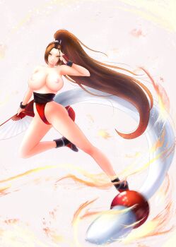 1girl breasts fatal_fury fire highres large_breasts long_hair shiranui_mai