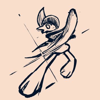 1boy arm_blade arm_up closed_mouth fighting_stance full_body gallade gen_4_pokemon glint hair_over_one_eye highres legs_apart male_focus mohawk monochrome nanami_marron nintendo one_eye_covered pink_background pokemon pokemon_(creature) serious short_hair simple_background sketch solo standing weapon