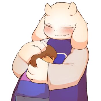 1girl brown_hair frisk_(undertale) furry goat highres hug kaijari_(mixeeeel) motherly toriel undertale utdr_(toby_fox)