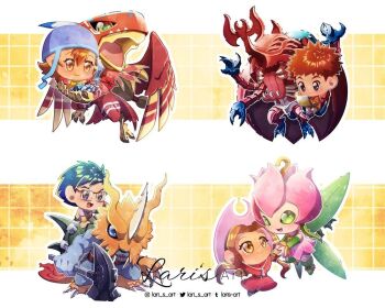 Rule 34 | atlurkabuterimon, atlurkabuterimon (red), bug, chibi, digimon, digimon (creature), digimon adventure, exoskeleton, flower, garudamon, horns, izumi koshiro, kido jo, larisart, lilimon, monster girl, petals, plant girl, rhinoceros beetle, sharp teeth, tachikawa mimi, takenouchi sora, teeth, zudomon