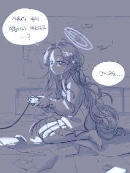 1girl blue_archive controller game_controller halo hobgoblin-kim long_hair sitting solo speech_bubble very_long_hair wariza yuzu_(blue_archive)