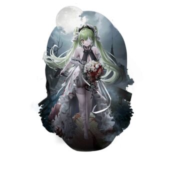 1girl :q bandage_over_one_eye bandaged_arm bandaged_head bandaged_leg bandages bare_shoulders bare_tree barefoot blood blood_on_clothes bloody_clothes bloody_dress bouquet breasts brick_floor building burnt_clothes choker cleavage closed_mouth colored_skin dress feet fence flower foliage full_body full_moon girls'_frontline green_hair grey_skin gun halloween halloween_costume halterneck highres holding holding_bouquet holding_gun holding_weapon iron_fence large_breasts long_hair looking_at_viewer micro_uzi micro_uzi_(girls'_frontline) micro_uzi_(when_the_ravens_cry)_(girls'_frontline) moon multicolored_skin o-ring o-ring_choker official_alternate_costume official_art pale_skin patchwork_skin path road rose shell_casing sky-freedom solo standing stitches submachine_gun teardrop_facial_mark thigh_strap third-party_source toes tongue tongue_out transparent_background tree trigger_discipline twintails very_long_hair weapon white_dress white_flower white_headdress white_rose white_skin yellow_eyes