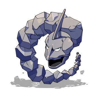 Rule 34 | full body, gen 1 pokemon, highres, looking at viewer, mistray-art, nintendo, no humans, numbered, onix, open mouth, pokemon, pokemon (creature), rock, signature, simple background, solo, white background