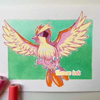 absurdres artist_name beak bird gen_1_pokemon highres inktober kanae_ink marker nintendo no_humans open_mouth pidgey pokemon pokemon_(creature) solo traditional_media