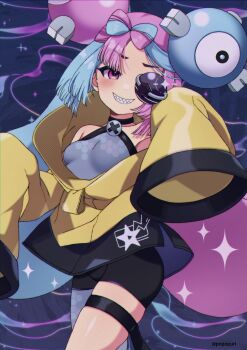 1girl iono_(pokemon) multicolored_hair multiple_girls nintendo pokemon pokemon_sv popo_(popopuri) solo two-tone_hair