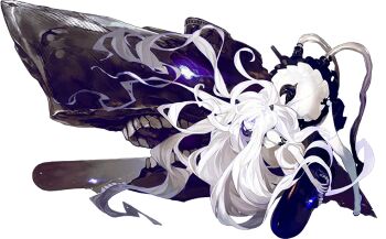 1girl abyssal_ship akira_(kadokawa) bare_legs barefoot blue_eyes cracked_skin dress fingernails glowing glowing_eyes horns kantai_collection long_hair monster nail_polish official_art pale_skin short_dress simple_background solo submarine_princess teeth third-party_source toenail_polish toenails torpedo transparent_background very_long_hair white_dress white_hair
