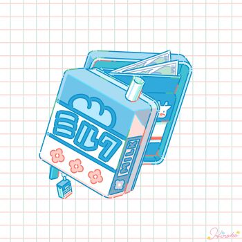 artist_name banknote charm_(object) commentary_request drinking_straw highres hiro046k money no_humans object_focus original wallet white_background