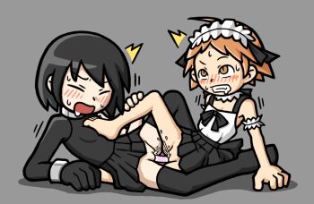 2girls apron barefoot black_dress black_hair black_skirt black_socks blush character_request clenched_teeth clitoral_hood closed_eyes dildo double_dildo dress drooling feet female_ejaculation female_orgasm gloves grey_background loli maid maid_apron maid_headdress multiple_girls mutual_orgasm object_insertion open_mouth orange_eyes orange_hair orgasm pussy pussy_juice sex_toy shared_object_insertion short_hair skirt socks sweat teeth thighhighs toes uncensored vaginal vaginal_object_insertion yoshikage_(k_hisagi) yuri