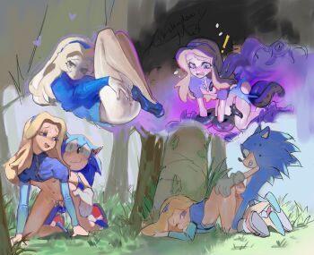 1boy 1girl absurdres all_fours blonde_hair blue_eyes blue_hair blush clothes_lift cum cum_in_pussy cumdrip doggystyle falling_leaves flat_chest furry furry_with_non-furry gloves grass hairband hetero highres huge_filesize interspecies leaf lipstick loli long_hair long_sleeves looking_at_another makeup maria_robotnik nervous nipples pastelilith penis pussy pussy_juice sex sex_from_behind shirt_lift shoes sonic_(series) sonic_the_hedgehog spiked_hair sweat tail tentacles testicles tree vaginal