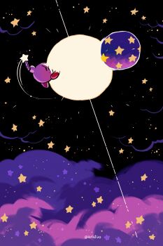 absurdres angry black_eyes bright_pupils cloud fighting floating full_body highres kirby&#039;s_adventure kirby_(series) night night_sky nightmare_(kirby) nintendo no_humans rariatto_(ganguri) sky star_(sky) star_(symbol) star_rod twitter_username white_pupils