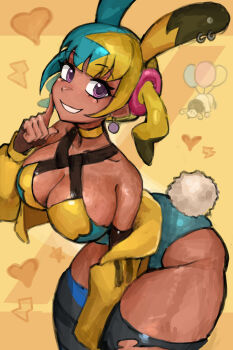 1girl adapted_costume canari_(pokemon) dark-skinned_female dark_skin gwynn_(pokemon) highres leotard nintendo playboy_bunny pokemon pokemon_legends:_z-a saiykik solo