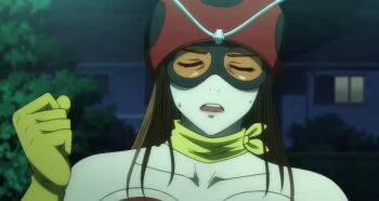 1girl 2boys animated anime_screenshot ass bouncing_breasts breast_press breasts breasts_squeezed_together cleavage electro_wave_human_tackle hetero large_breasts long_hair looking_at_another multiple_boys neon_lights night okada_yuriko outdoors panties polka_dot polka_dot_panties ryona short_hair sound surprised tagme tanzaburou_toujima toujima_tanzaburou_wa_kamen_rider_ni_naritai underwear undressing video wide_hips