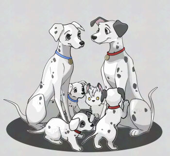 101_dalmatians animal animal_focus animalization baby_animal black_eyes commentary_request crossover cub dalmatian dog family full_body grey_background jack_howl jack_howl_(wolf) lucky_(disney) no_humans patch_(disney) penny_(disney) perdita_(disney) pongo_(disney) puppy raccoonlot simple_background twisted_wonderland wolf