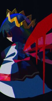 Rule 34 | 1girl, black background, black hair, blood, bow, braid, crown, fairy, fairy wings, hair bow, highres, kirby (series), kirby 64, long hair, low twin braids, nintendo, pokko (pokkokirby427), possessed, red bow, ripple star queen, simple background, sleeves past fingers, sleeves past wrists, twin braids, wings, zero two (kirby)