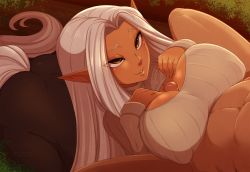 1boy 1girl 2019 ass bad_id bad_pixiv_id borrowed_character breasts breasts_squeezed_together brown_eyes centaur cleavage cleavage_cutout clothed_female_nude_male clothing_cutout commentary covered_erect_nipples dark_skin eloise_(corivas) english_commentary hetero horse_tail huge_breasts long_hair looking_up merunyaa monster_girl multiple_legs nude open-chest_sweater original paizuri paizuri_under_clothes penis pointy_ears ribbed_sweater signature silver_hair smile solo_focus sweatdrop sweater tail taur turtleneck turtleneck_sweater uncensored