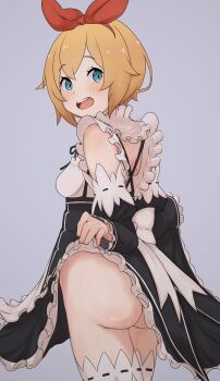 1girl absurdres artist_request ass blush female_focus highres lifting_own_clothes loli looking_at_viewer looking_back maid no_panties orange_hair petra_leyte r-man re:zero_kara_hajimeru_isekai_seikatsu short_hair simple_background solo source_request