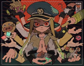 agent_3_(splatoon) agent_3_(splatoon_3) agent_4_(splatoon) agent_8_(splatoon) black_gloves callie_(octo_idol_outfit)_(splatoon) callie_(splatoon) cap'n_cuttlefish captain_3_(splatoon) commentary_request dj_octavio gloves highres inkling looking_at_viewer marie_(kimono)_(splatoon) marie_(splatoon) meditation nintendo oil-paper_umbrella own_hands_together p0m4_p0m4 partially_shaded_face smallfry_(splatoon) splatoon_(series) splatoon_1 splatoon_2 splatoon_2:_octo_expansion splatoon_3 splatoon_3:_side_order tentacle_hair umbrella upper_body zapfish