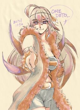 1girl absurdres alexandra_(grimms_notes) artist_request breasts closed_mouth dated grey_hair grimms_notes highres long_hair looking_at_viewer purple_eyes smile solo source_request