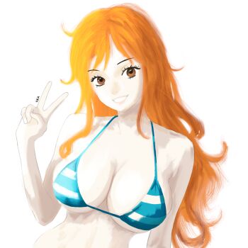 1girl breasts large_breasts long_hair nami_(one_piece) one_piece orange_hair