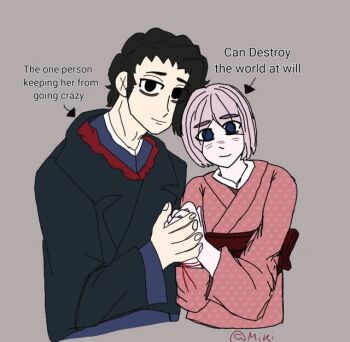 Rule 34 | couple, dazai osamu (isekai shikkaku), holding hands, isekai shikkaku, meme, sacchan (isekai shikkaku), template