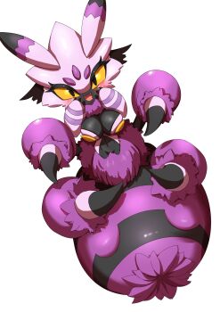 Rule 34 | absurdres, breasts, colored sclera, highres, looking at viewer, lying, no humans, on back, pal (creature), palworld, q q30, simple background, solo, tarantriss, white background, yellow sclera