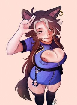 absurdres animal_collar animal_ears aroused badge banknote black_hair black_thighhighs blonde_hair breasts brown_hair collar colored_smoke dog_ears dog_tail dollar_bill dollar_sign ear_piercing glasses glowing glowing_tattoo hat highres label lactation large_breasts light money navel_piercing nipple_piercing non-web_source original piercing pole police police_badge police_hat police_uniform pregnant public_indecency public_nudity pussy_juice red-framed_eyewear red_eyes revealing_clothes round_eyewear signature smoke spread_legs stomach_tattoo stripper stripper_pole tail tattoo thighhighs tobias_(true_fossil_soul) tongue tongue_out tongue_piercing true_fossil_soul undressing