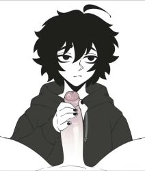 2boys ahoge animated black_eyes black_hair black_hoodie black_nails blush bro_aniki cum cum_on_body cum_on_hands cum_on_penis twinkjak ejaculation erection expressionless handjob hood hoodie long_sleeves male_focus multiple_boys nail_polish penis pov short_hair sound tagme uncensored video white_background yaoi