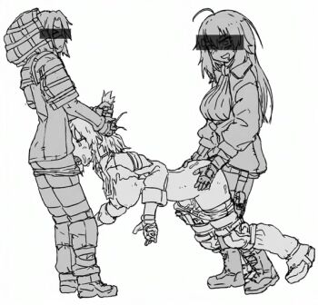1girl 2futa animated animated_gif bar_censor blush breasts censored closed_eyes cum cum_in_mouth dutchko ejaculation escape_from_tarkov expressionless fellatio futa_with_female futanari grabbing_another's_hair hand_on_another's_head holding_another's_hair irrumatio long_hair military monochrome multiple_futa nipples npc_sex oral penis rape restrained sex sex_from_behind short_hair spitroast third-party_edit time_stop torn_clothes vesna_(dutchko)