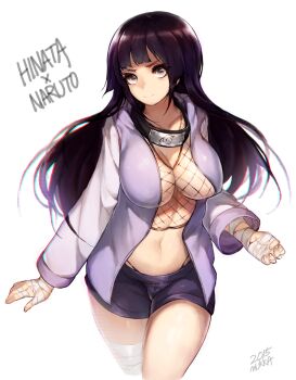 10s 1girl 2015 ankle_wrap artist_name black_hair breasts character_name chromatic_aberration cleavage copyright_name curvy dated female_focus fishnets grey_eyes highres hime_cut hood hoodie hyuuga_hinata jacket large_breasts long_hair looking_at_viewer midriff mukka naruto:_road_to_ninja naruto_(classic) naruto_(series) naruto_shippuuden navel open_clothes open_jacket purple_eyes purple_hair short_shorts shorts smile solo thong white_eyes wide_hips wrist_wrap