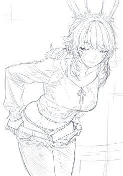 1girl absurdres animal_ears breasts final_fantasy final_fantasy_xiv highres medium_breasts panties pants plamja_jukov rabbit_ears tagme underwear warrior_of_light_(ff14)