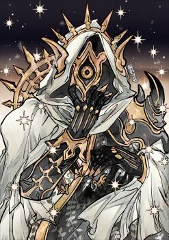 armor artist_name commentary gloves hand_on_own_face hood looking_at_viewer original sirop sky star_(sky)