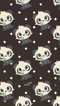 Rule 34 | animal focus, black fur, closed mouth, diamond (shape), gen 6 pokemon, highres, leaf in mouth, meme (sleepsheep), mouth hold, nintendo, no humans, pancham, panda, pokemon, pokemon (creature), pokemon focus, smile, white fur