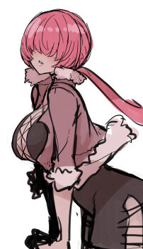 1girl _smiyao breasts cleavage dress female_focus fluffy highres huge_breasts jacket large_breasts long_hair pale_skin ponytail red_hair shermie_(kof) skirt snk sumiyao_(amam) the_king_of_fighters thick_thighs thighs