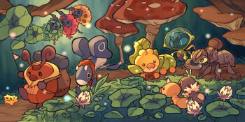 Rule 34 | antennae, backpack, bag, brown bag, bug, burmy, burmy (plant), burmy (sandy), burmy (trash), clothed pokemon, commentary, dewpider, durant, english commentary, fangs, flag, flower, gen 1 pokemon, gen 4 pokemon, gen 5 pokemon, gen 6 pokemon, gen 7 pokemon, grass, highres, holding, holding flag, joltik, kricketot, leaf, mandibles, mushroom, neckerchief, nintendo, no humans, nymble, outdoors, pokemon, pokemon (creature), pokemon focus, red neckerchief, scatterbug, sewaddle, trustyalt, weedle, white flower