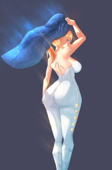 1girl absurdres ass ass_focus blonde_hair breasts dress genshin_impact highres huge_ass jean_(genshin_impact) kanzatitties knight large_breasts thick_thighs thighs white_dress