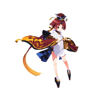 1girl :o apron beni-enma bird_hat blonde_hair blush fate/grand_order fate_(series) feather_trim full_body game_cg gradient_hair hair_ornament hairpin harada_takehito hat highres holding horns japanese_clothes kimono long_hair long_sleeves looking_at_viewer low_ponytail multicolored_hair official_art ohitsu okobo open_mouth parted_bangs platform_clogs platform_sandals ponytail red_eyes red_hair sandals shamoji short_kimono single_horn solo spoon standing tabi tachi-e third-party_source transparent_background wide_sleeves wooden_spoon