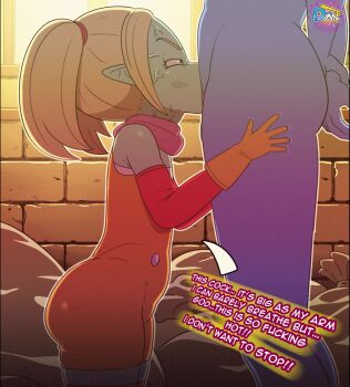 1boy 1girl age_difference animated aqua_skin blonde_hair blue_skin bra clothed_female_nude_male colored_skin completely_nude d-art dragon_ball dragon_ball_daima english_text erection flat_chest highres kyojiri_loli legs leotard loli nude pansy_(dragon_ball_daima) penis pointy_ears scarf sound tagme testicles thighhighs thighs throat_bulge twintails underwear veins veiny_penis video